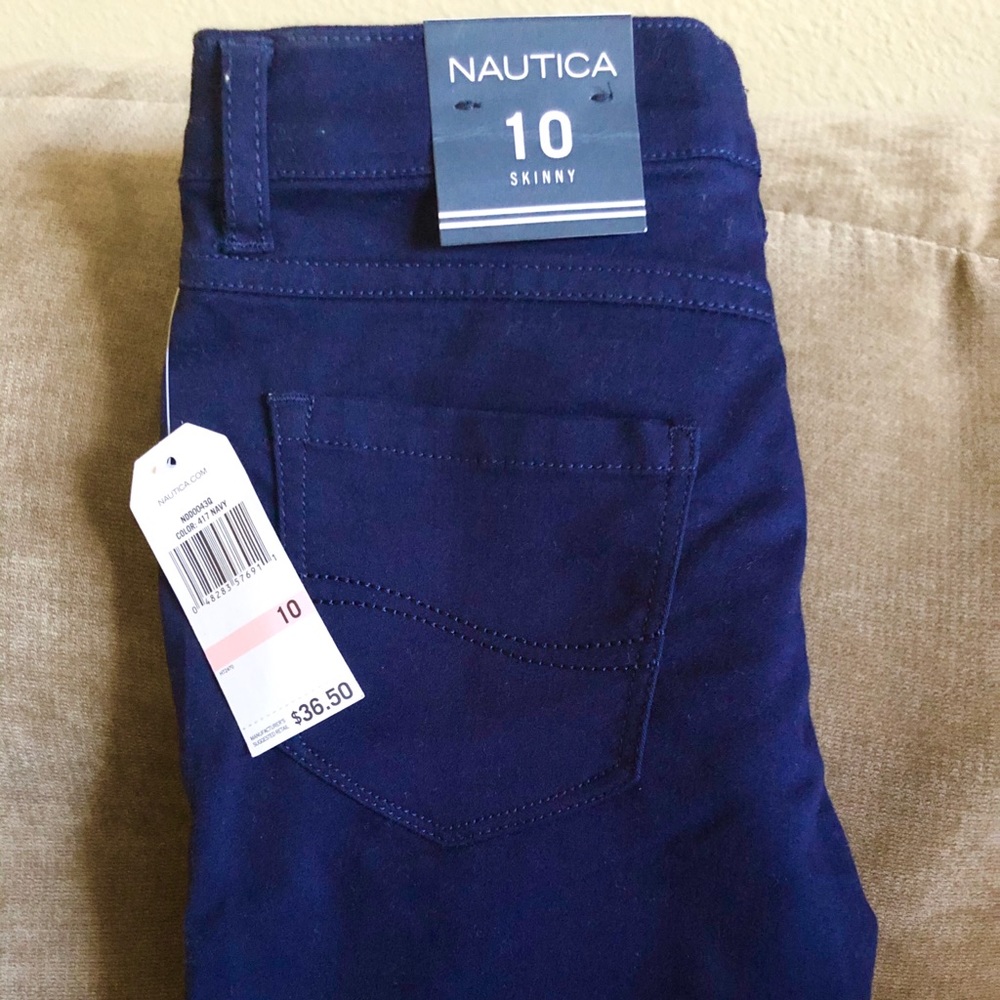 Nautica Navy Blue Skinny Sateen Pants.